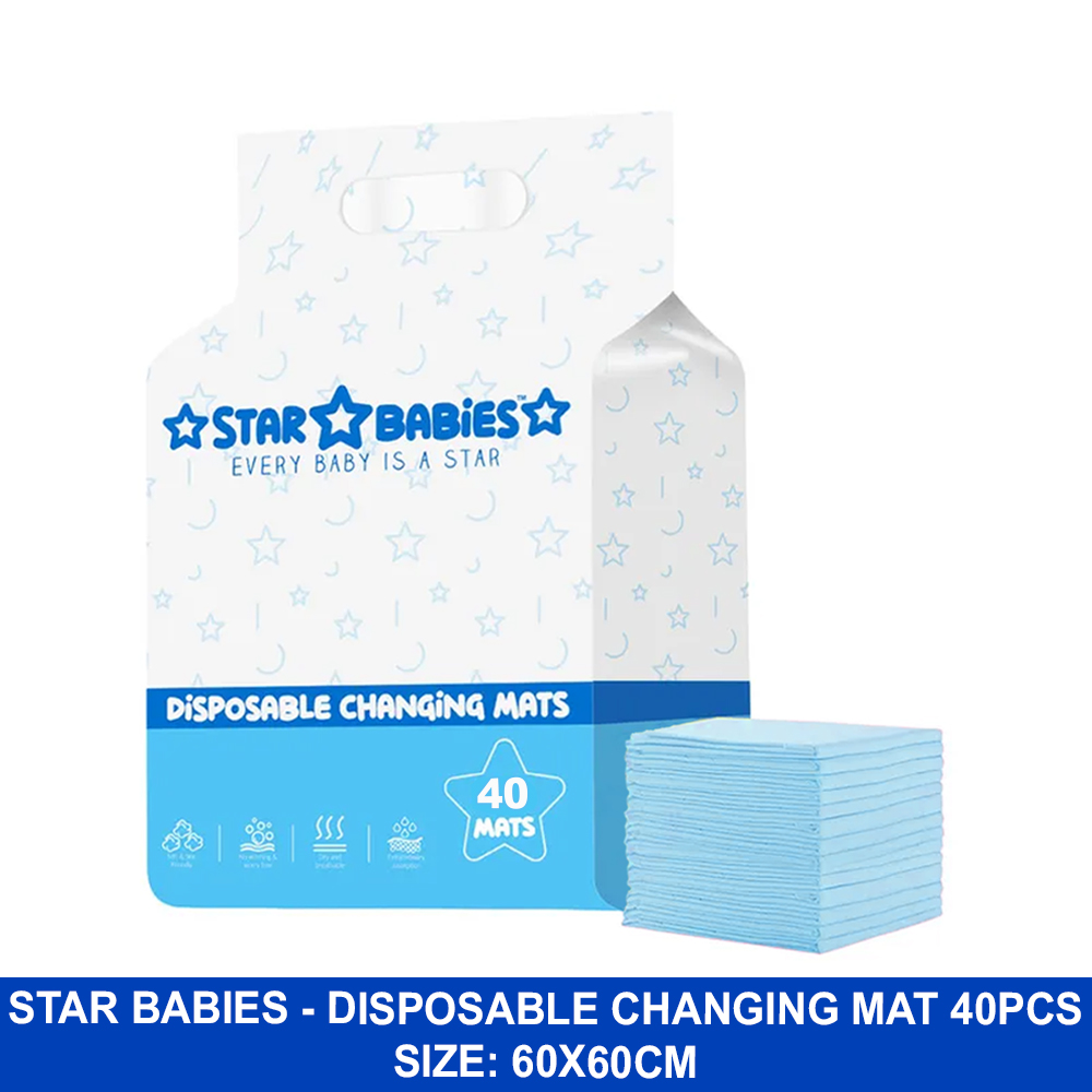 Star Babies - Disposable Changing Mats - Blue - 60x60 cm - 40 Pcs