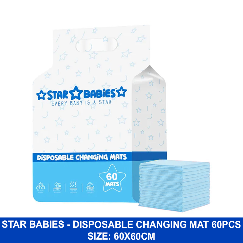 Star Babies - Disposable Changing Mats - Blue - 60x60 cm - 60 Pcs