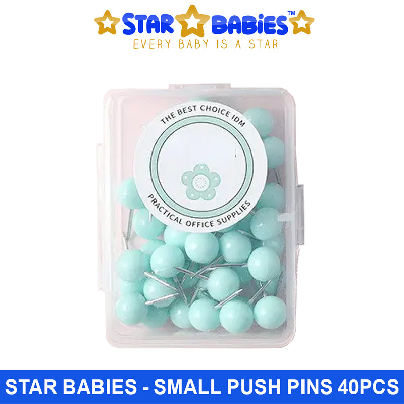 Star Babies - Small Push Pins With Storage Box - Green - 40 Pcs