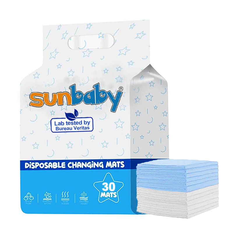 SunBaby - Disposable Changing Mats Large Pack of 30 - Blue/White
