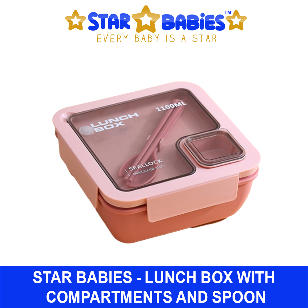 Star Babies - Lunch Box With 2 Compartments, Spoon And Fork - Pink - 1100ml