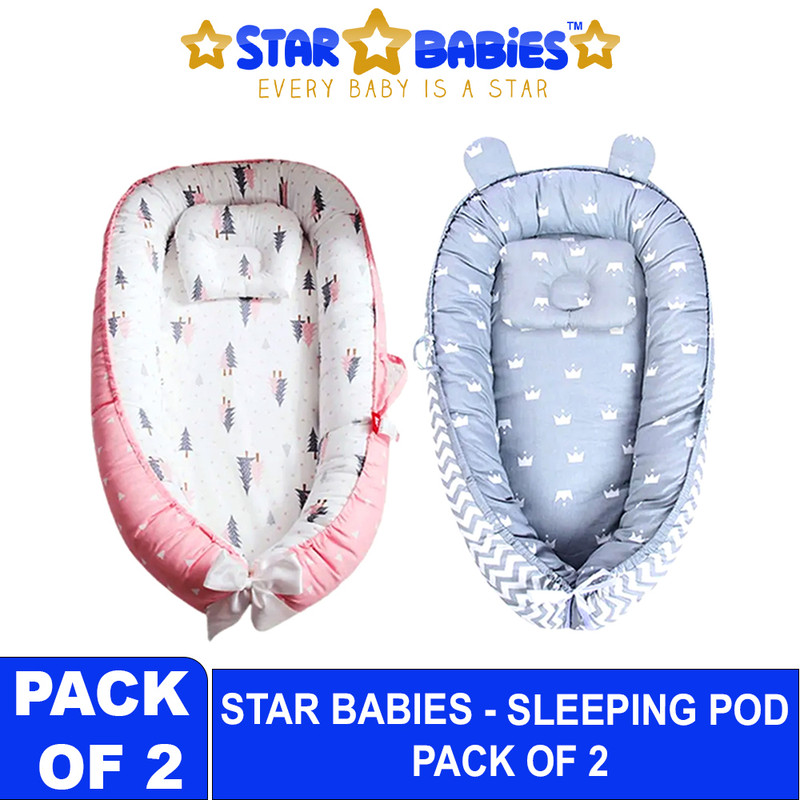 Star Babies Baby Sleeping Lounger Pod 2-Pc Set - Grey/Pink