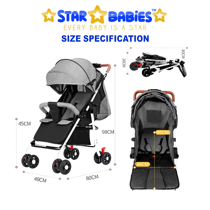 Star Babies Lightweight Compact Fold Stroller With Free 25-Pc Disposable Changing Mat - Grey/Blue