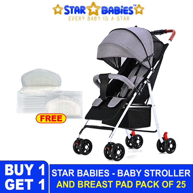 Star Babies Lightweight Portable Infant Stroller With Free 25-pcs Disposable Breast Pad - Grey