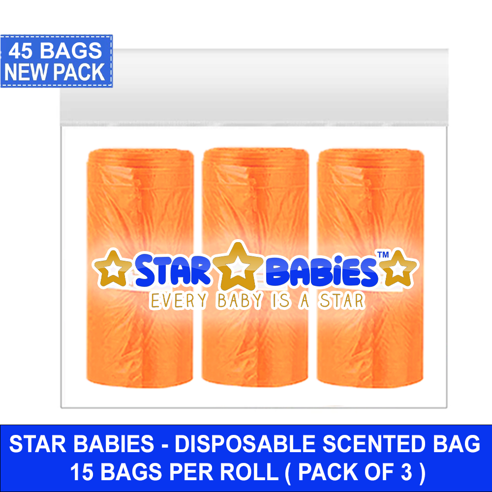 Star Babies - Scented Nappy Bags - Orange - Pack of 3 - 45 Pcs