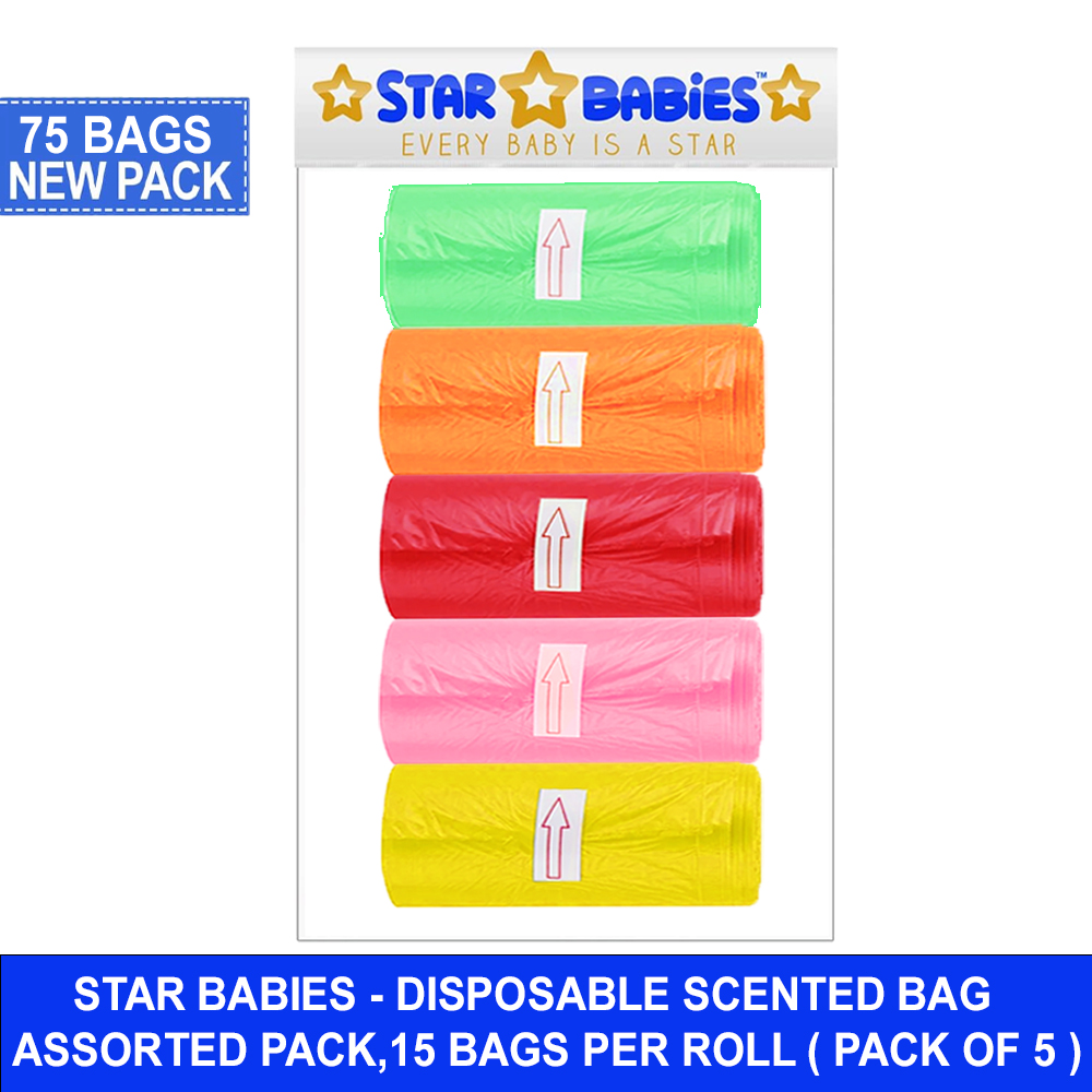 Star Babies - Scented Nappy Bags - Multicolor - Pack of 5 - 75 Pcs - Color May Vary