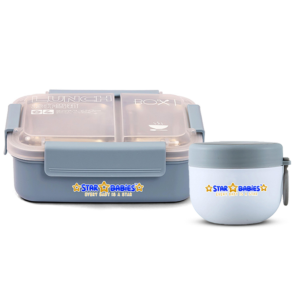 Star Babies - 2 Compartment Lunch Box With Food Jar - Blue - 600 ml