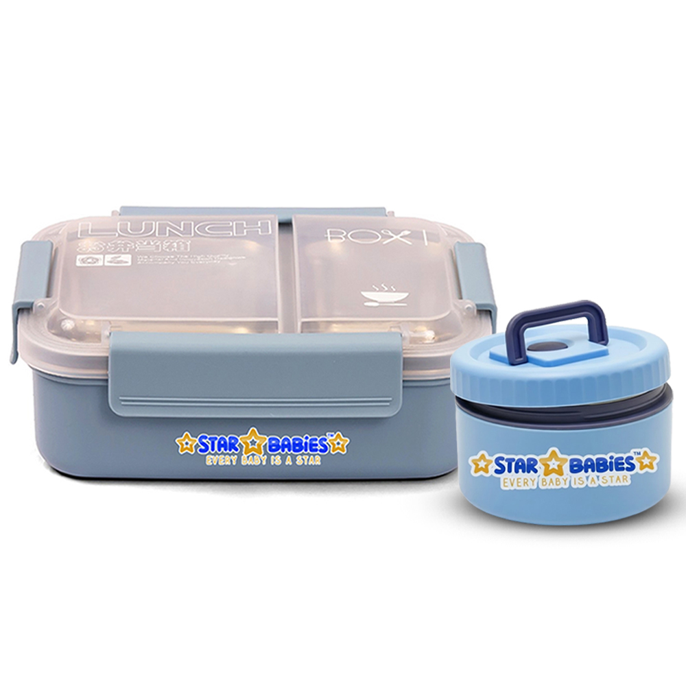 Star Babies - 2 Compartment Lunch Box With Food Jar - Blue - 550 ml