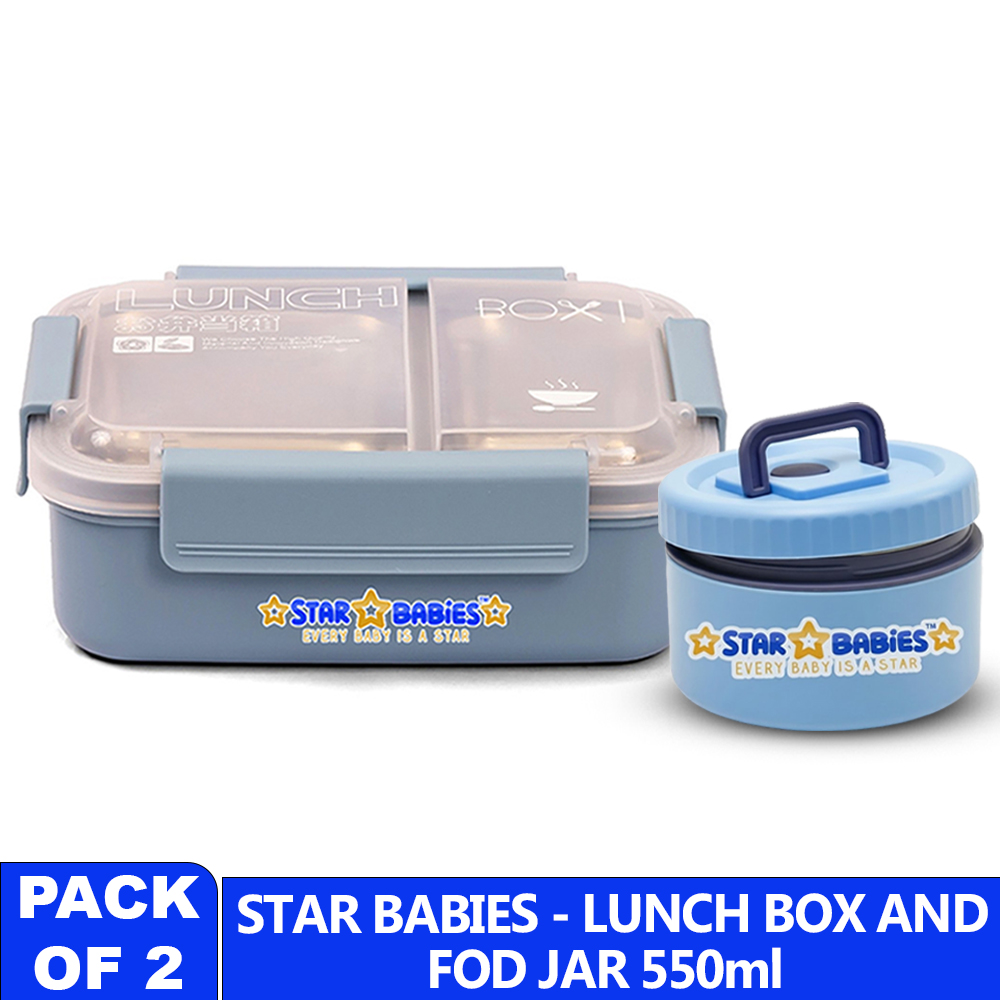 Star Babies - 2 Compartment Lunch Box With Food Jar - Blue - 550 ml