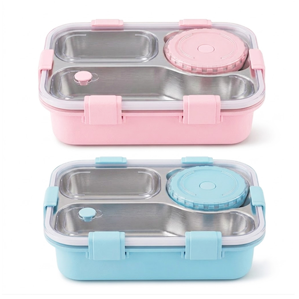 Star Babies - 3 Compartment Stainless Steel Lunch Box & Sauce Bowls Set - 2 Pcs Set