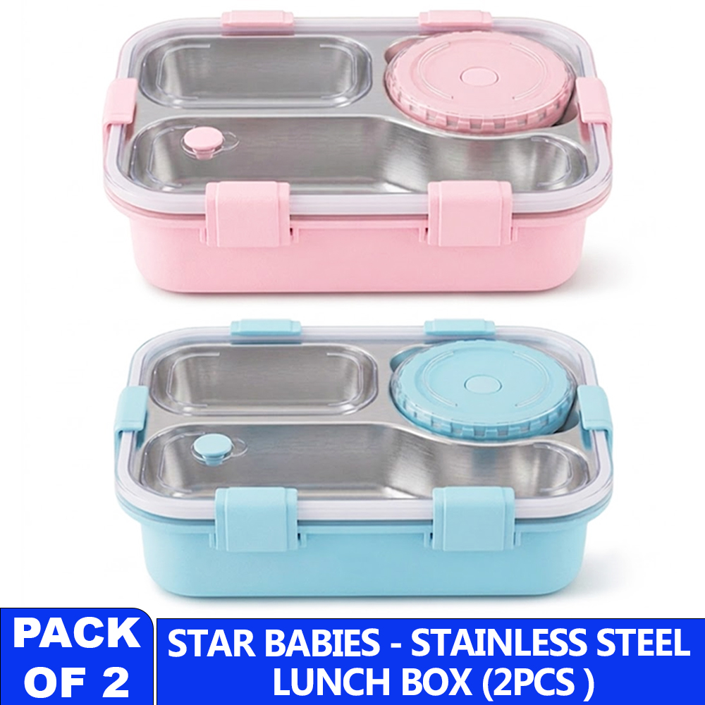 Star Babies - 3 Compartment Stainless Steel Lunch Box & Sauce Bowls Set - 2 Pcs Set