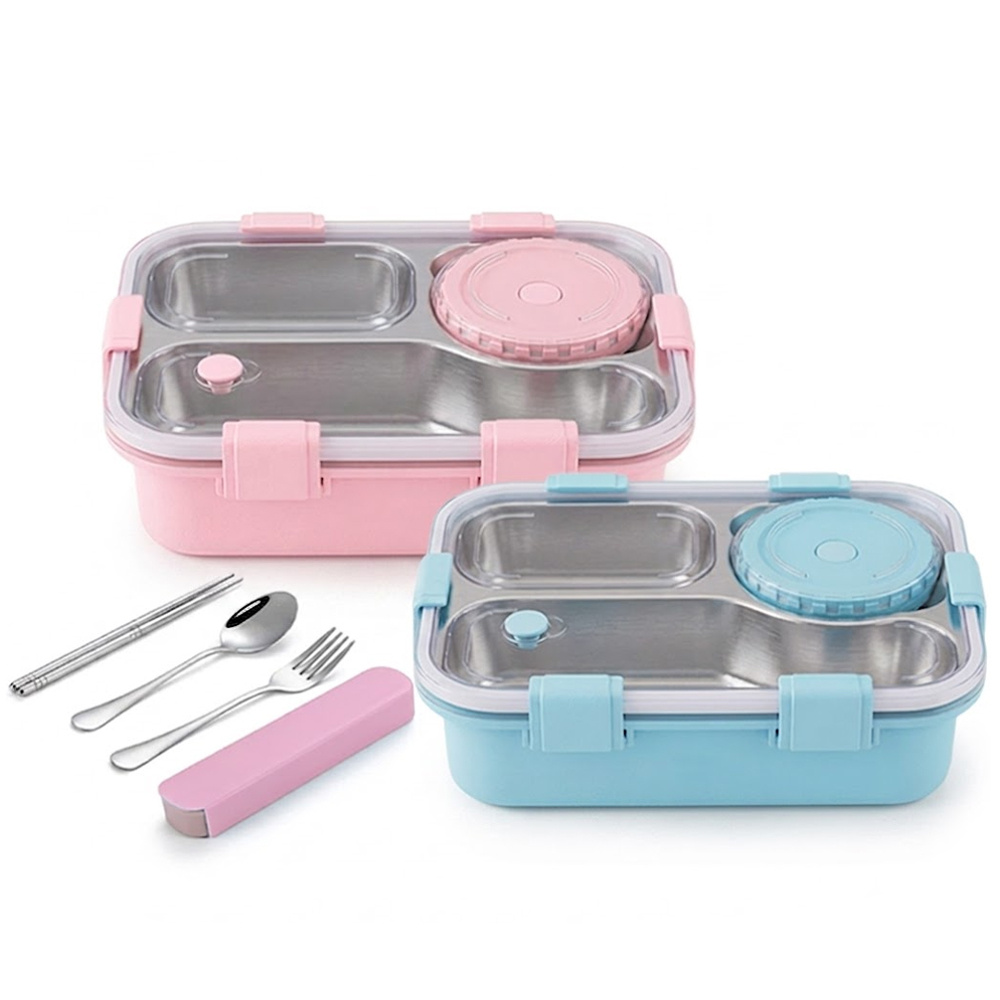 Star Babies - 3 Compartment Lunch Box With Sauce Bowls & Cutlery Set - 3 Pcs Set