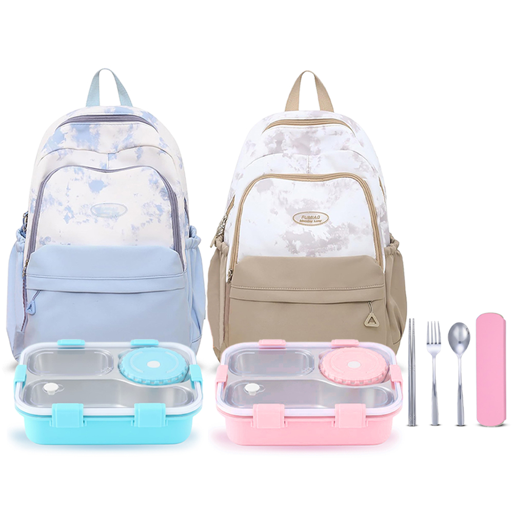 Star Babies - Premium School Bag With Lunch Boxes & Cutlery Set - 18-Inch - Pack Of 5