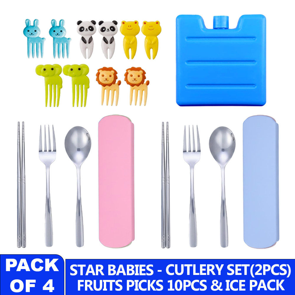 Star Babies - Cutlery Set With Fruit Picks & Ice Pack Set - Pack Of 4