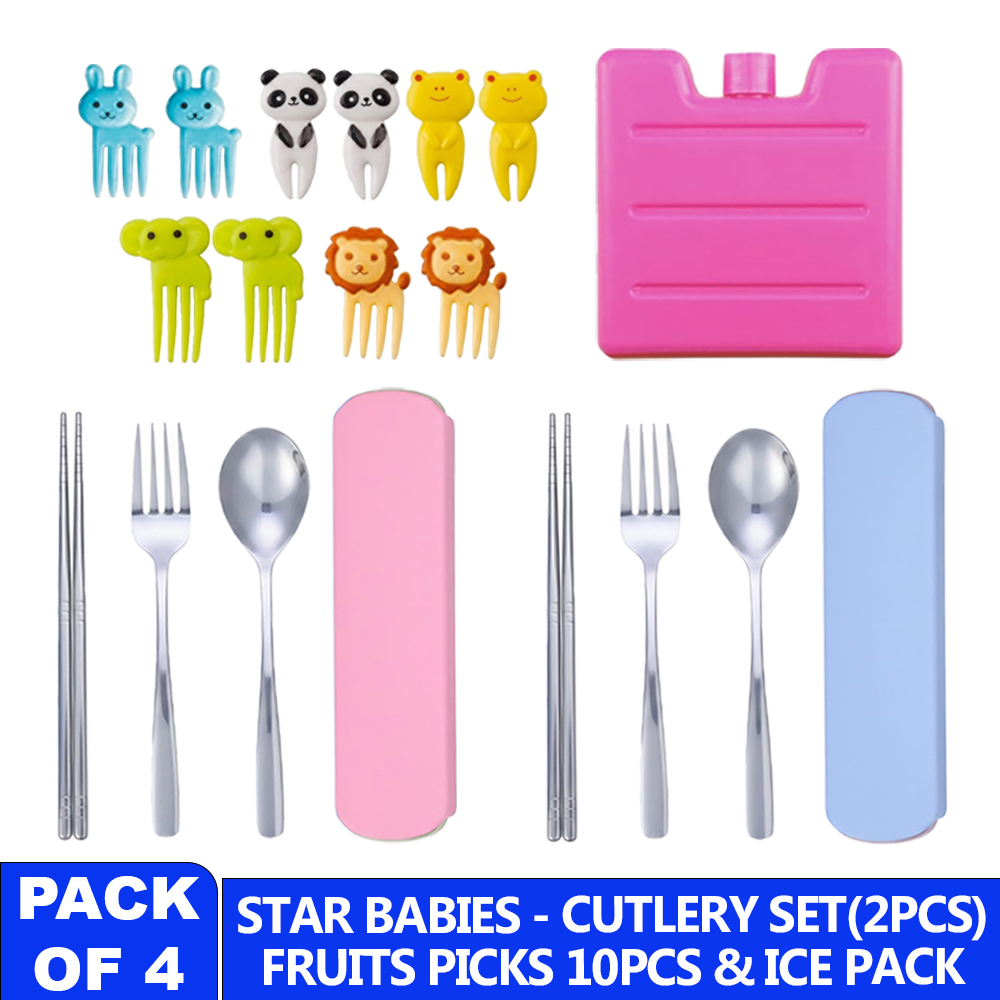 Star Babies - Cutlery Set With Ice Pack & Fruit Picks Set - Pack Of 4