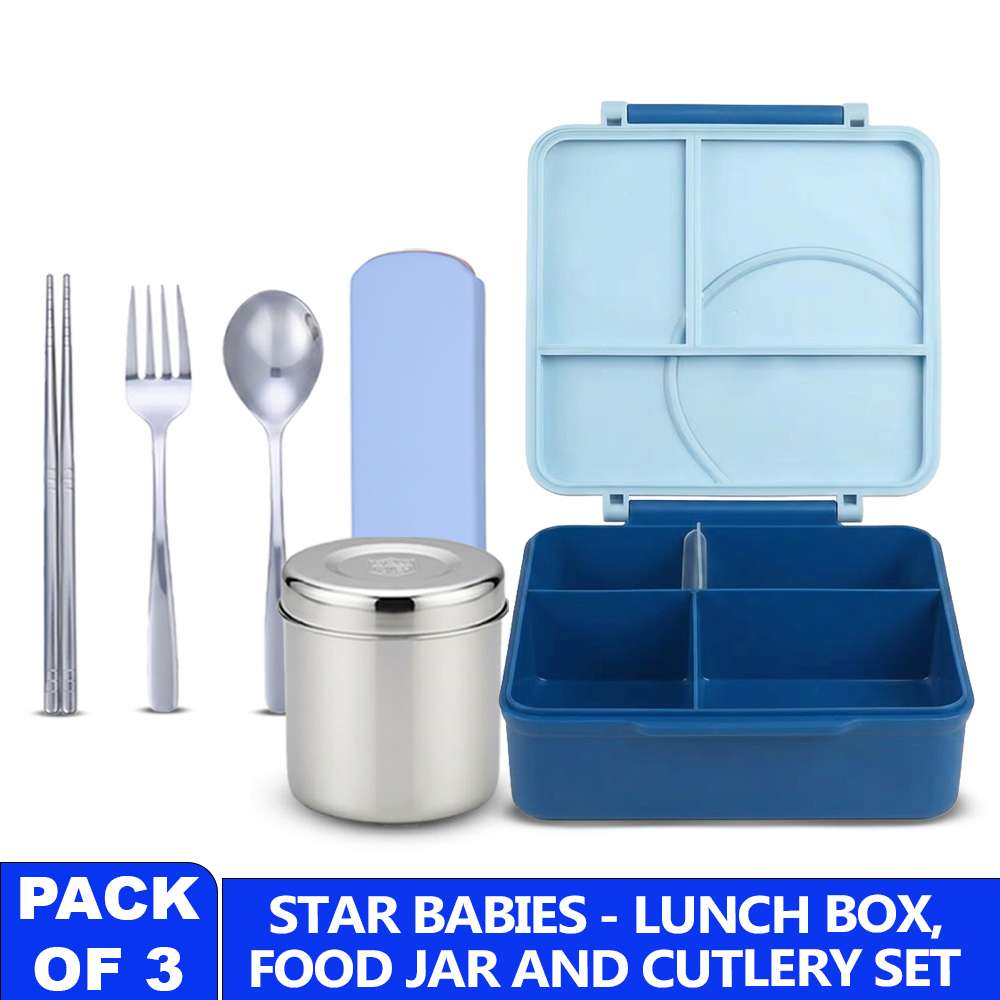 Star Babies - 3 Compartment Kids Lunch Box With Food Jar & Cutlery Set