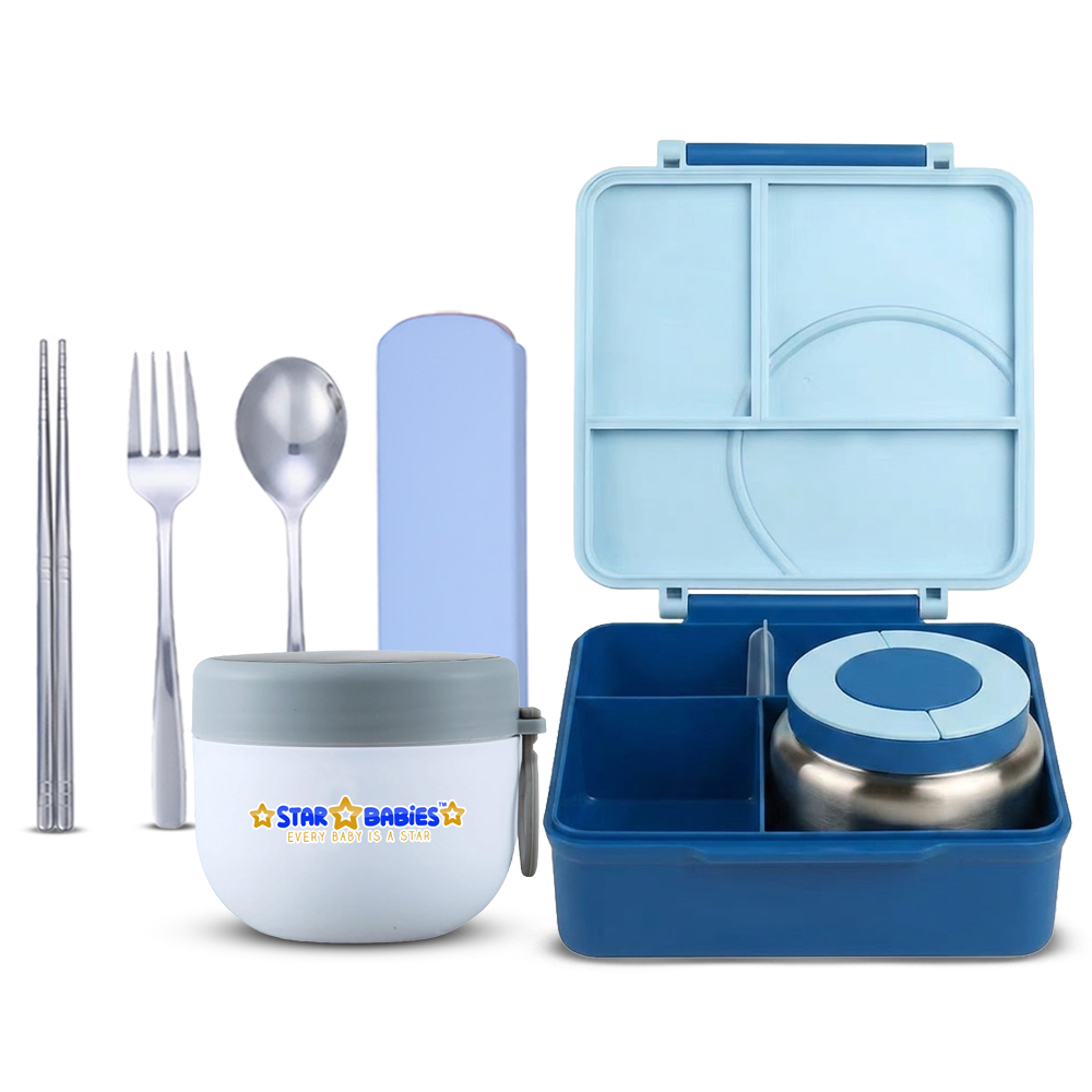 Star Babies - 3 Compartment Lunch Box With 2 Pcs Food Jar & Cutlery Set