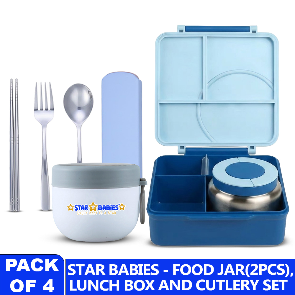 Star Babies - 3 Compartment Lunch Box With 2 Pcs Food Jar & Cutlery Set