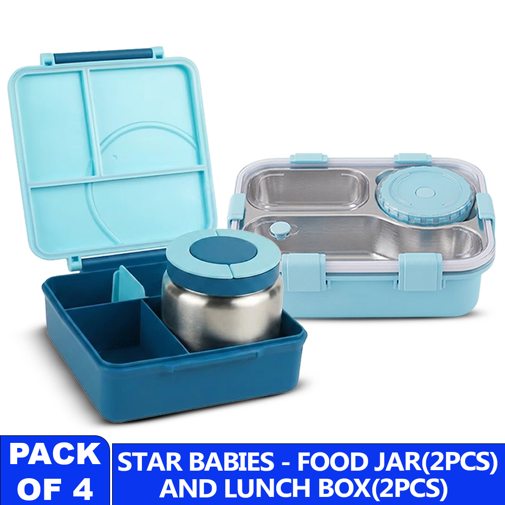 Star Babies - 3 Compartment Kids Duo Meal Boxes With Food Jars - 900 ml - 4 Pcs Set
