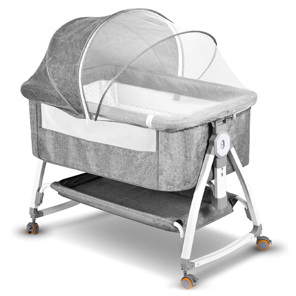Star Babies - Bedside Sleeper & Crib 2-In-1 Rocking Bed With Mattress - Grey
