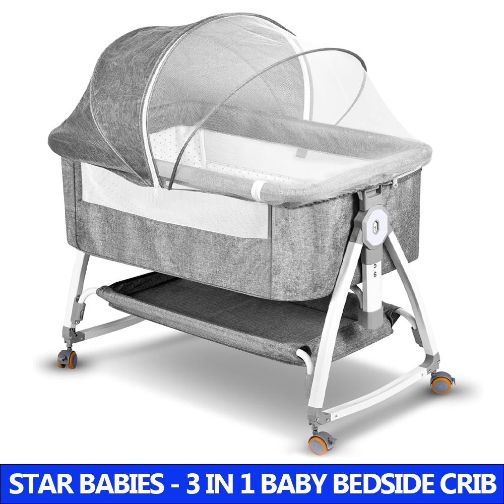 Star Babies - Bedside Sleeper & Crib 2-In-1 Rocking Bed With Mattress - Grey