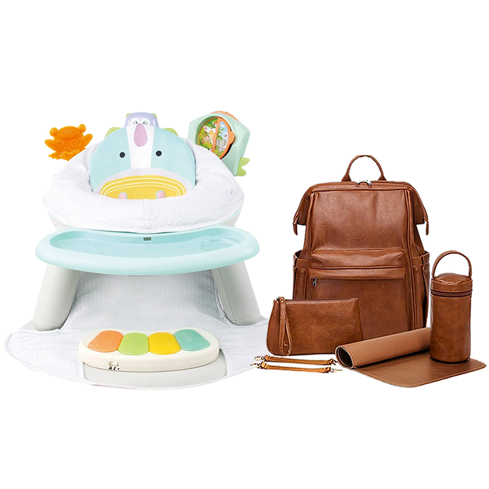 Star Babies - PU Leather Diaper Bag Set - 6 Pcs With 2-In-1 Baby Booster Seat