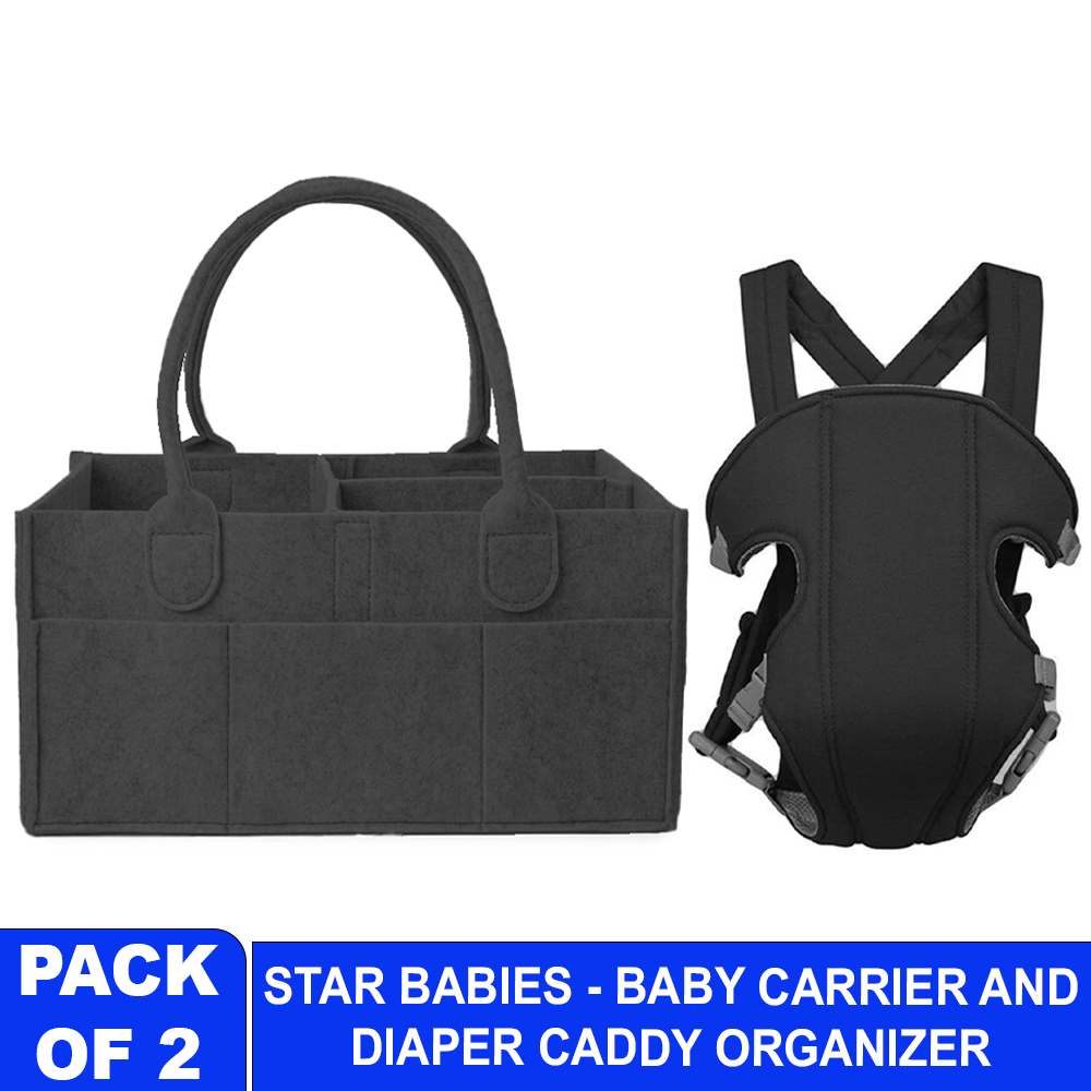 Star Babies - Caddy Diaper Bag Organizer With Adjustable Baby Carrier - Black - Pack Of 2