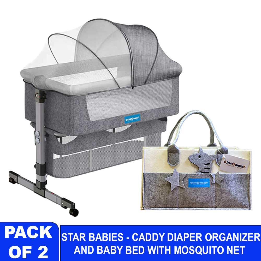 Star Babies - Baby Bedside Crib With Caddy Diaper Bag - Zebra - Pack Of 2