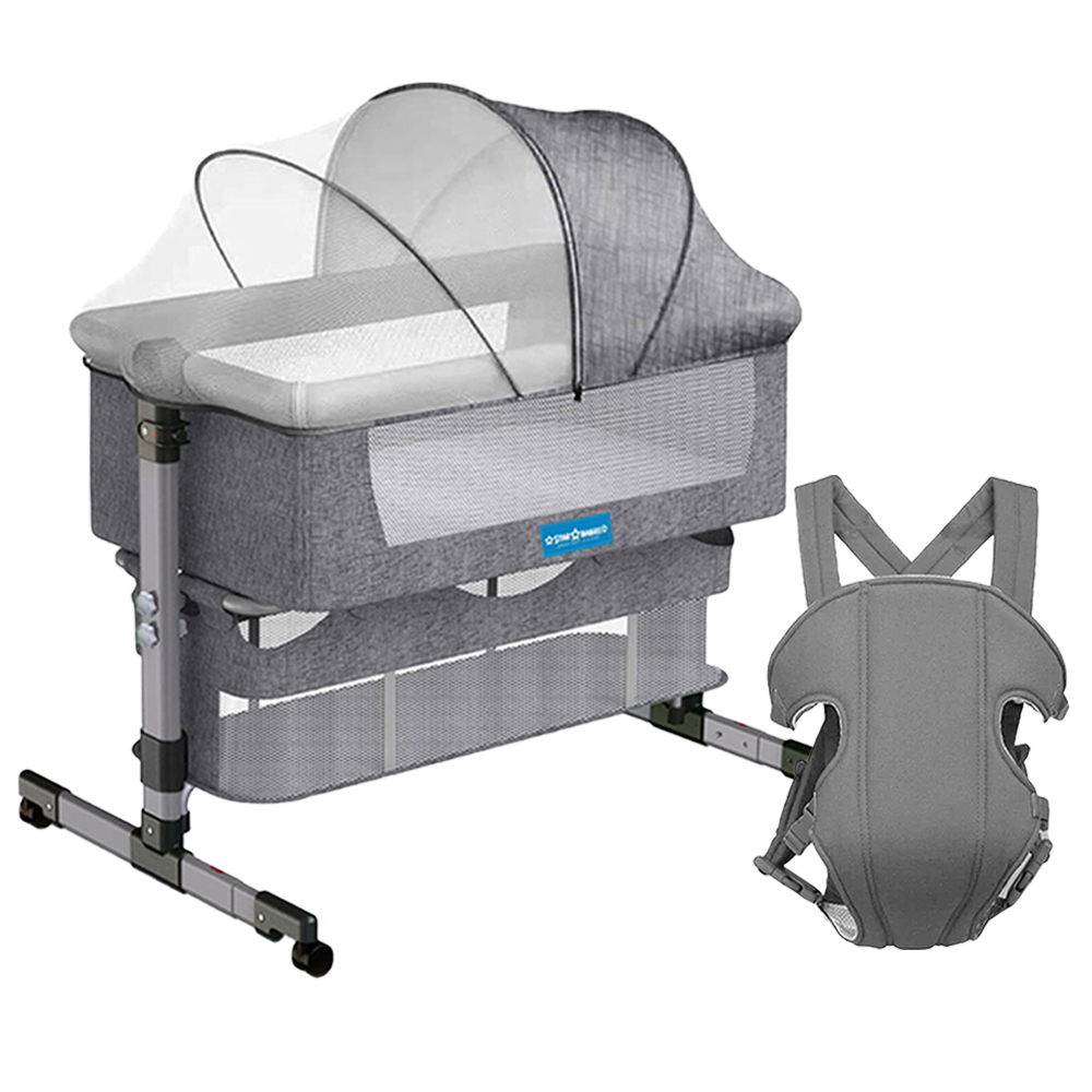 Star Babies - Baby Carrier & Bedside Crib With Mosquito Net - Grey - 2 Pcs