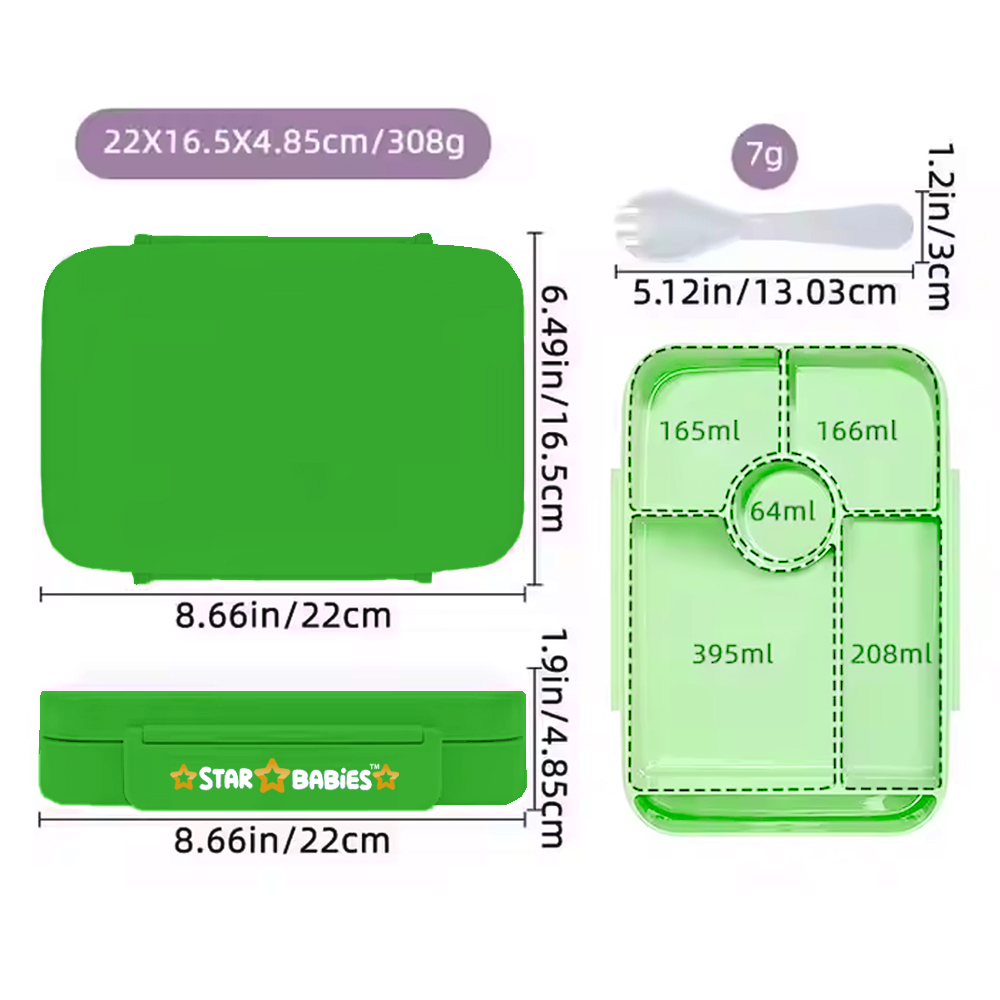 Star Babies - Bento Lunch Box With 4 Compartments - Jungle - Green