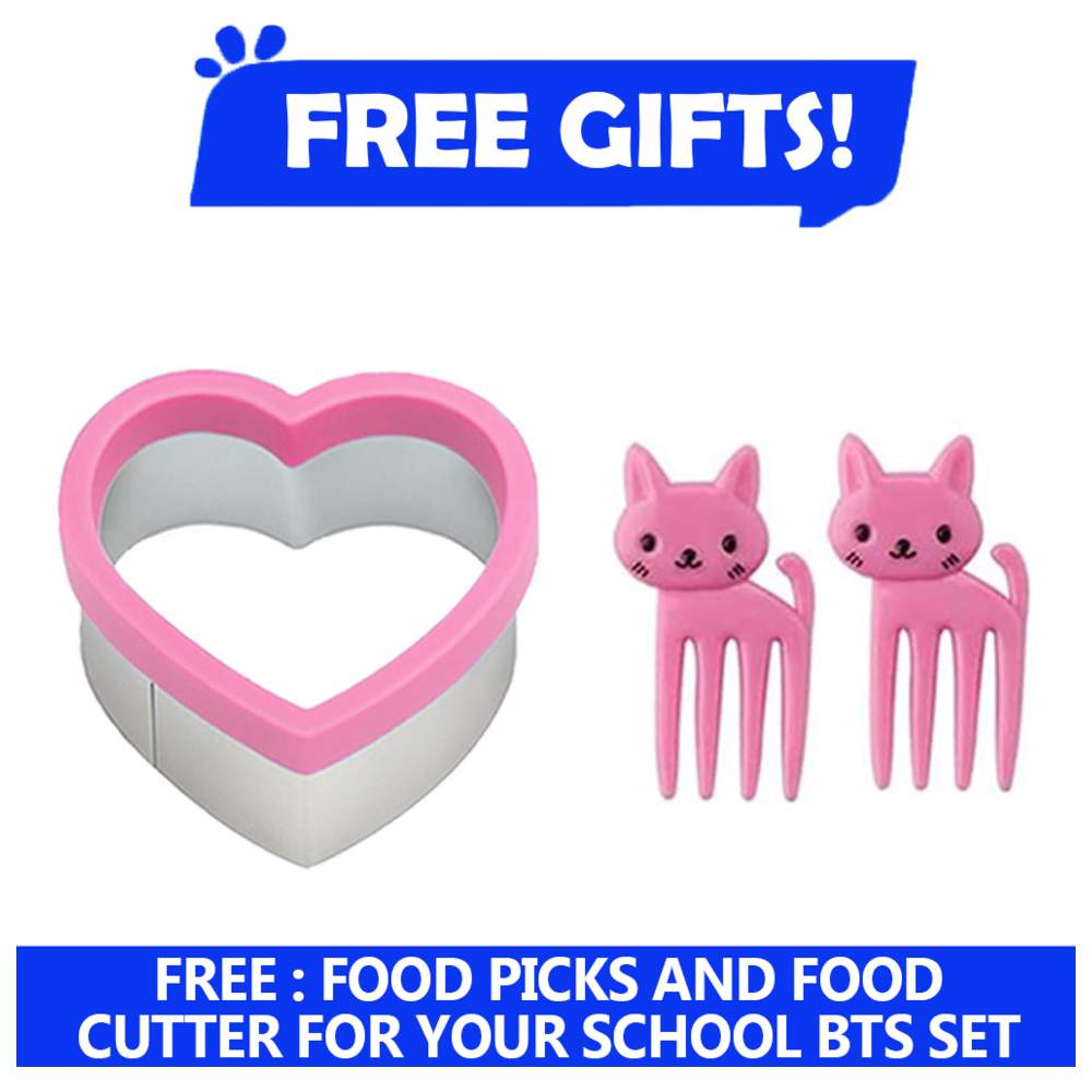 Star Babies - Cute Cat Lunch Box & Water Bottle - 500ml with Free Sandwich Cutter, Fruits Picks