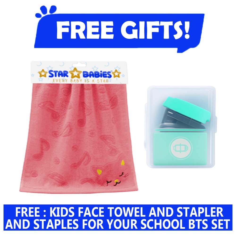 Star Babies - Bento Lunch Box With 4 Compartments & Stainless Steel Water Bottle - Jungle - 500 ml with Free Face towel, Stapler
