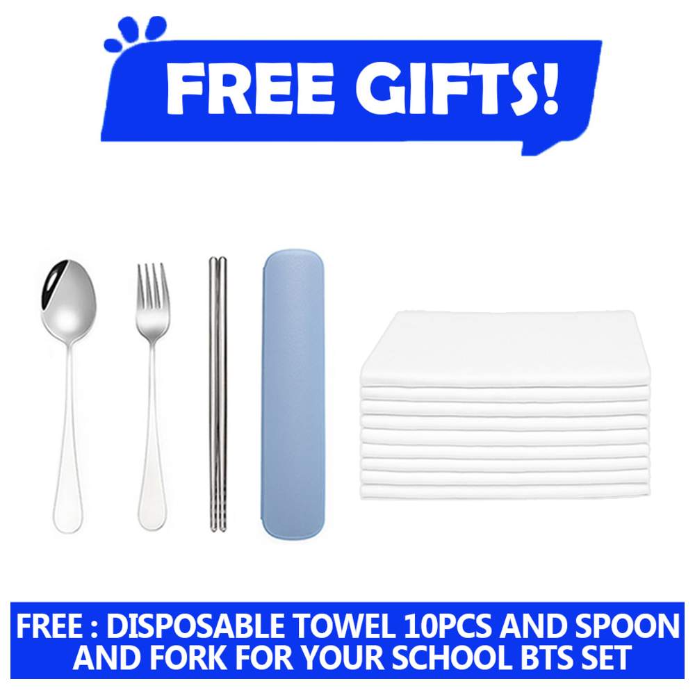 Star Babies - Bento Lunch Box With 4 Compartments & Stainless Steel Water Bottle - Retro Car - 500 ml with Free Disposable Towel 10pcs, Spoon & fork Set