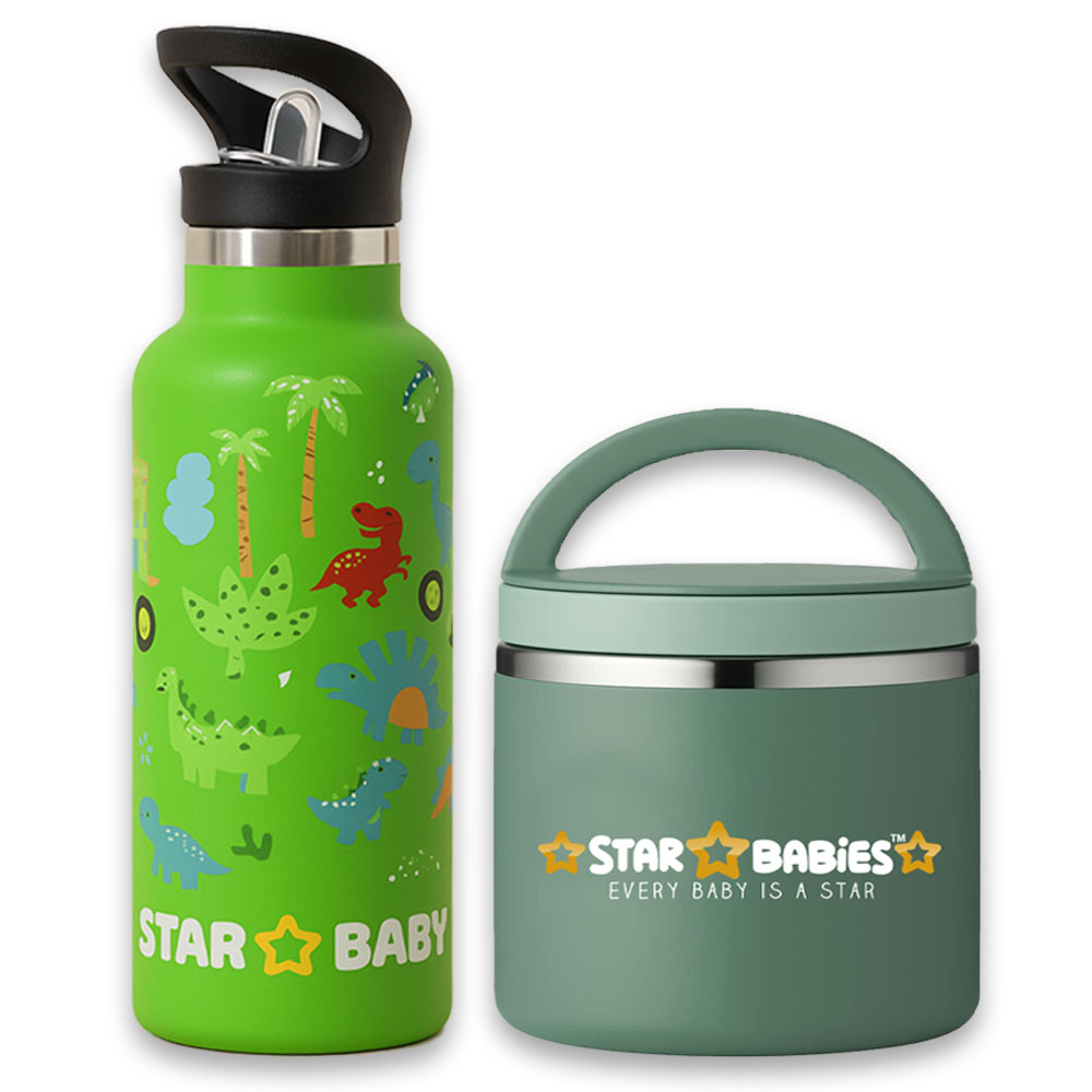Star Babies - Stainless Steel Water Bottle & Food Jar Set - Jungle - 2 Pcs - 500ml