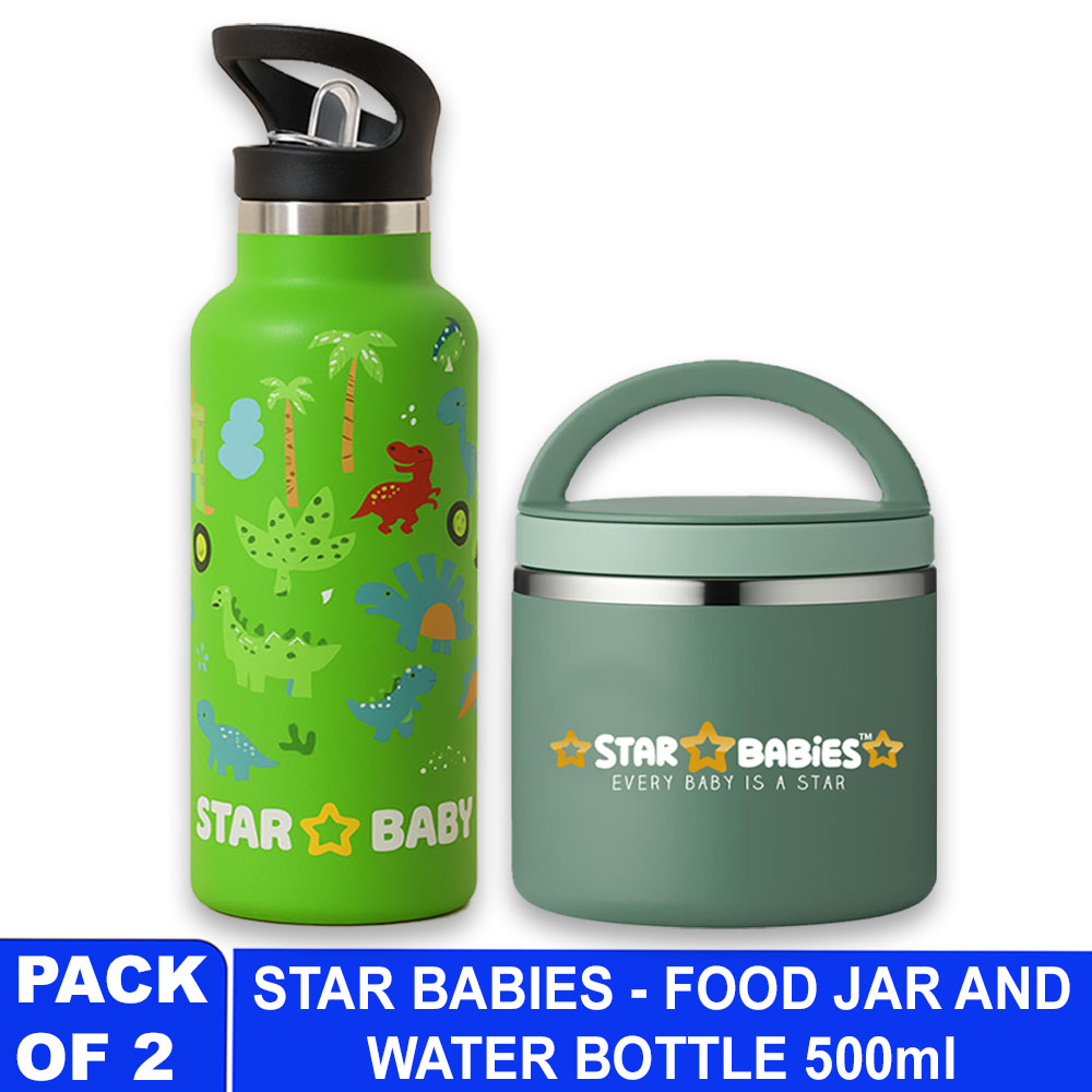 Star Babies - Stainless Steel Water Bottle & Food Jar Set - Jungle - 2 Pcs - 500ml