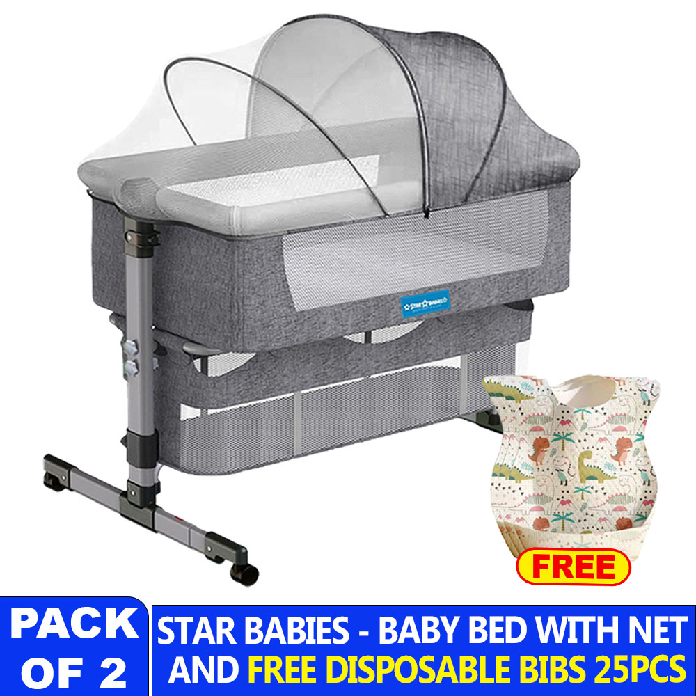 Star Babies Bedside Crib With Disposable Bibs - Pack Of 25