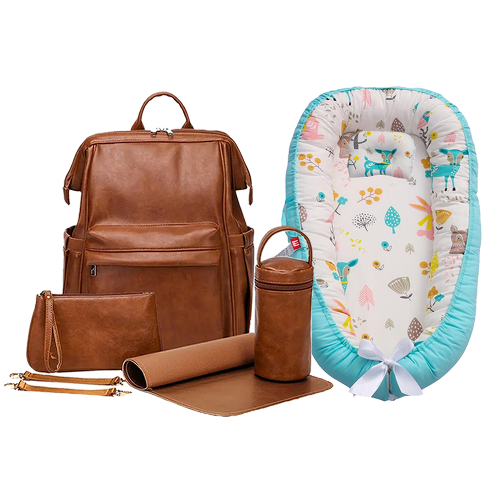 Star Babies - Leather Diaper Bag Bag With Sleeping Pod - Blue