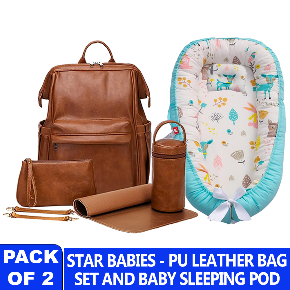 Star Babies - Leather Diaper Bag Bag With Sleeping Pod - Blue
