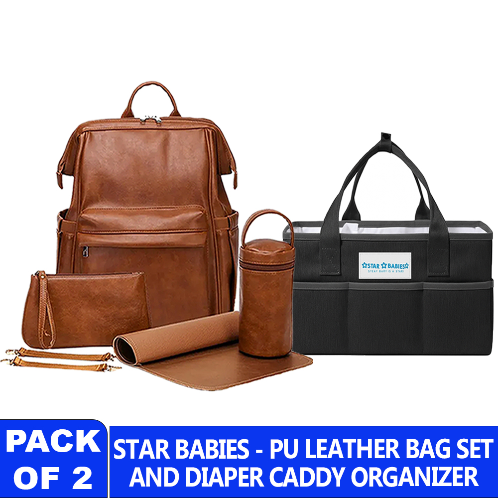 Star Babies - Leather Diaper Bag Bag With Lion Themed Diaper Caddy