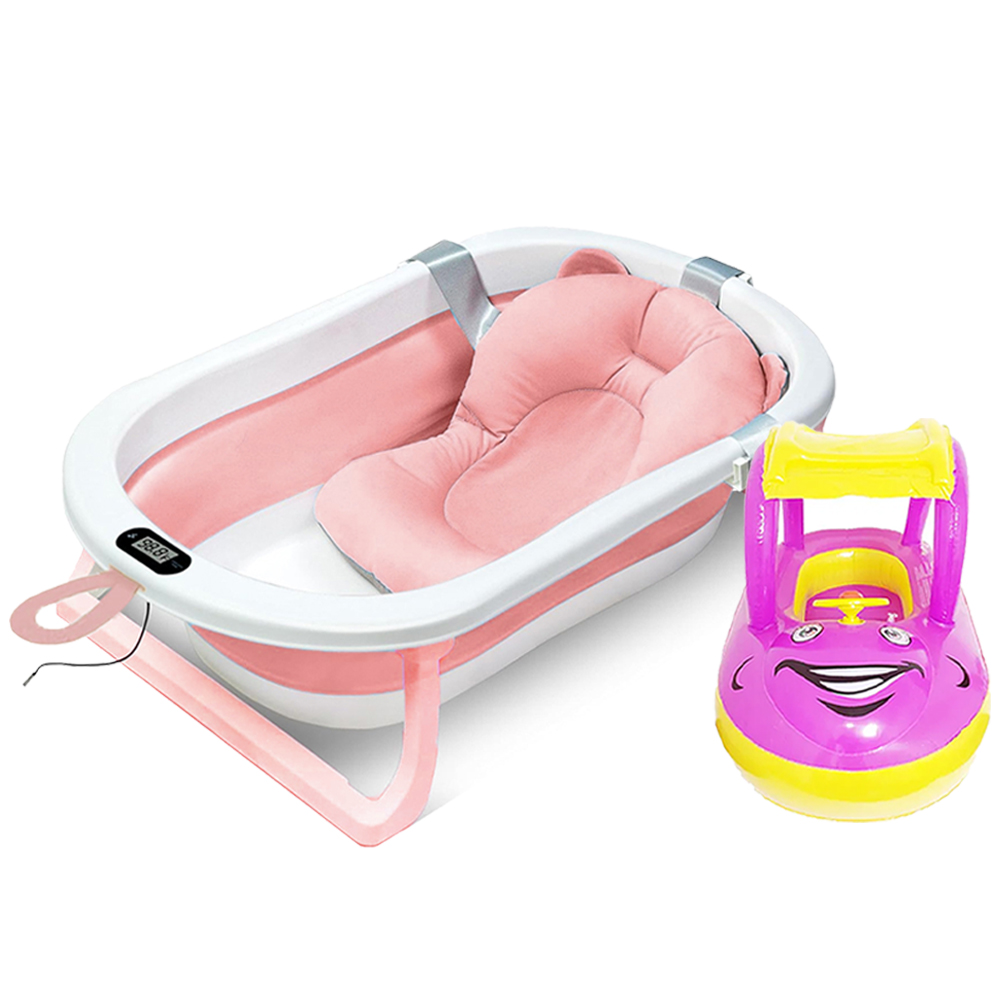 Star Babies - Baby Foldable Bath Tub With Bathmat Cushion - Thermometer And Baby Float Pink