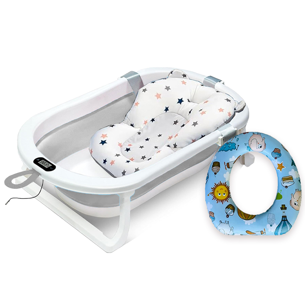 Star Babies - Foldable Bath Tub with Bathmat & Potty Seat - Gray