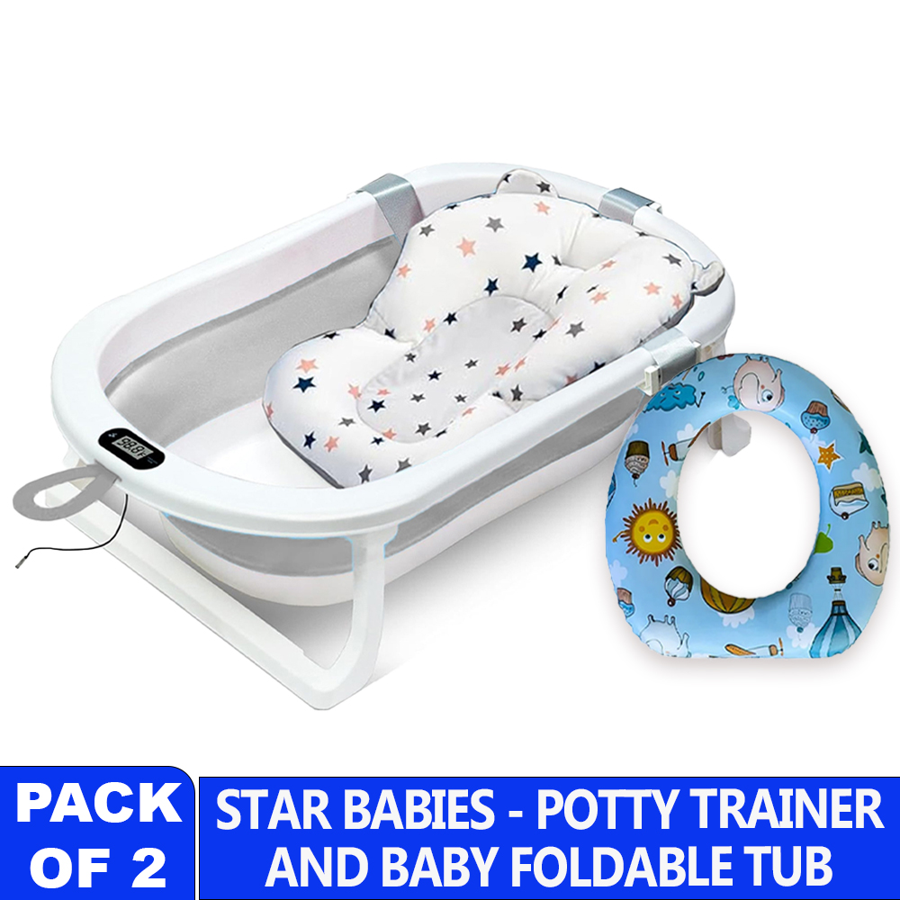 Star Babies - Foldable Bath Tub with Bathmat & Potty Seat - Gray