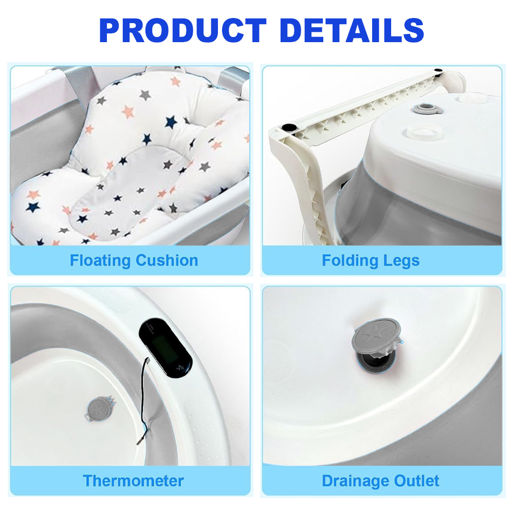 Star Babies - Foldable Bath Tub with Bathmat & Potty Seat - Gray