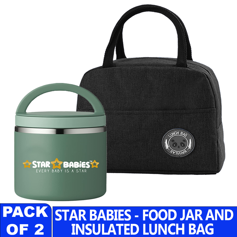 Star Babies - Stainless Steel Food Jar - Green With Insulated Mini Lunch Bag - Multicolor