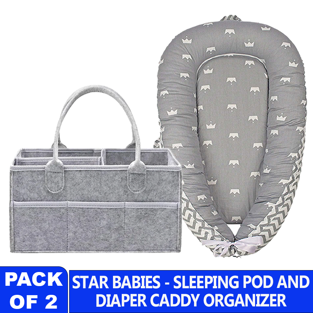 Star Babies Portable Lounger Sleeping Pod - Grey Stripe With Caddy Stripe - Grey