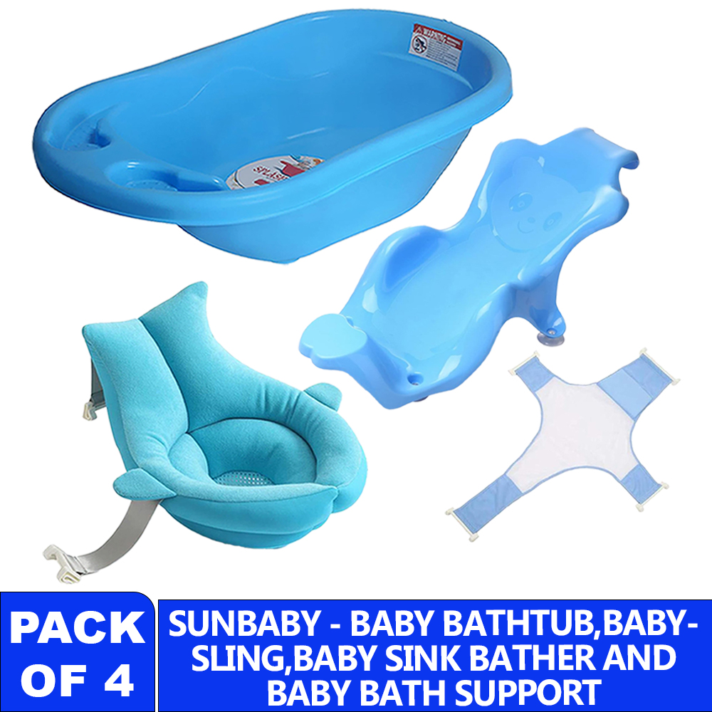 SunBaby - Splash Bath Tub With Sink Bather - Bath Sling And Bath Support - Combo - Pack Of 4