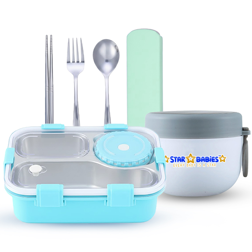 Star Babies Bento Lunch Box With Insulated Food Jar & Cutlery Set - Pack Of 3