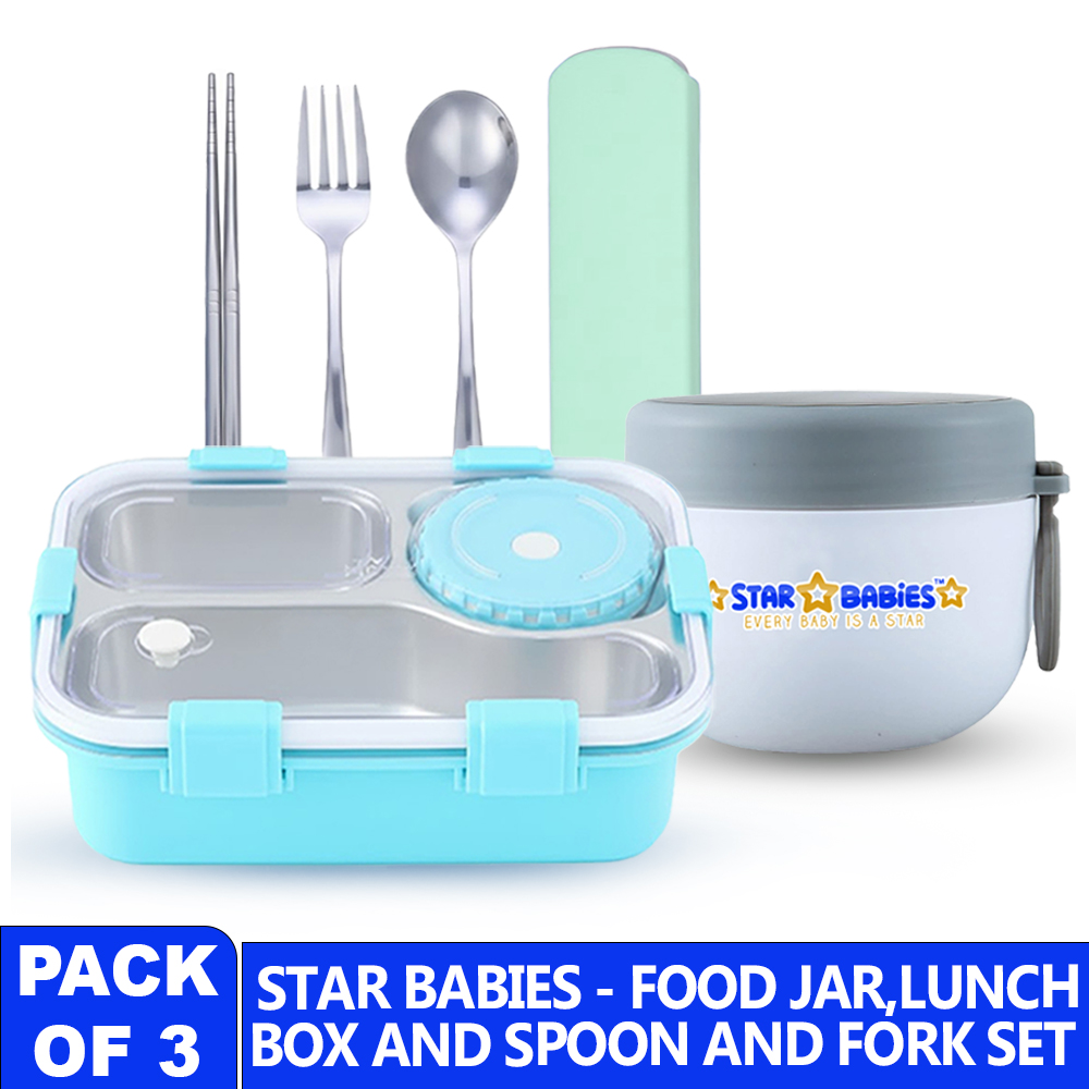 Star Babies Bento Lunch Box With Insulated Food Jar & Cutlery Set - Pack Of 3