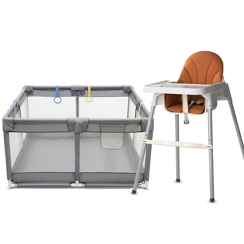 Star Babies - Baby High Chair And Playpen Set - Grey