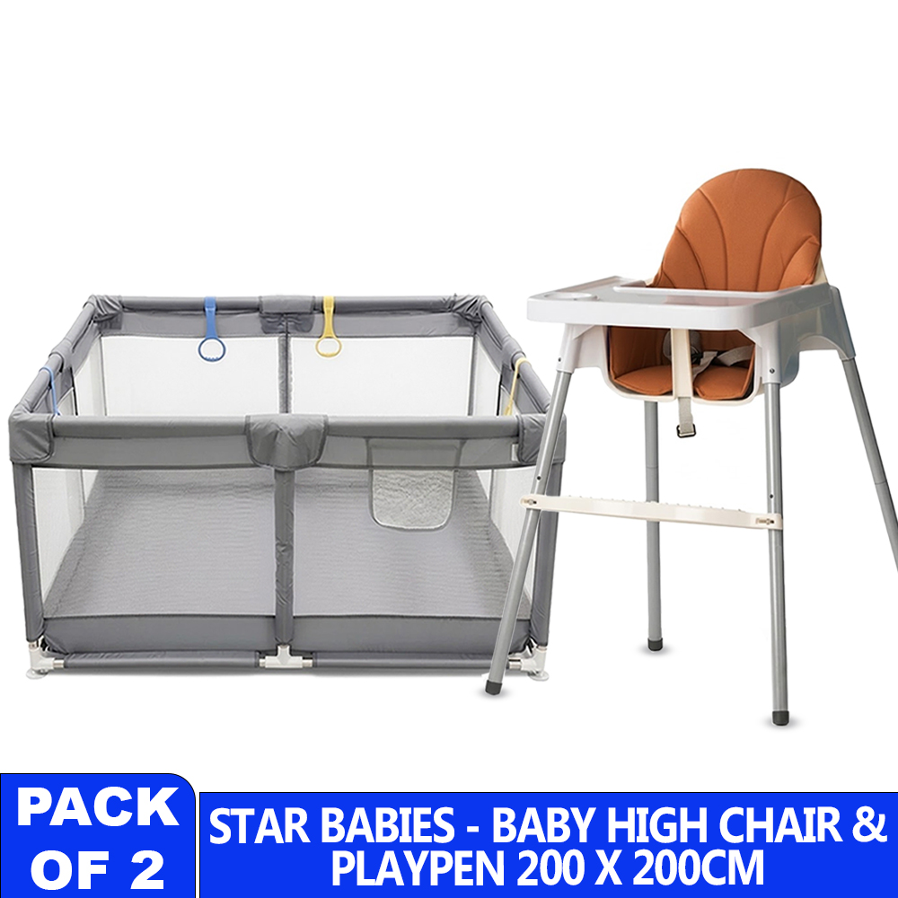 Star Babies - Baby High Chair And Playpen Set - Grey